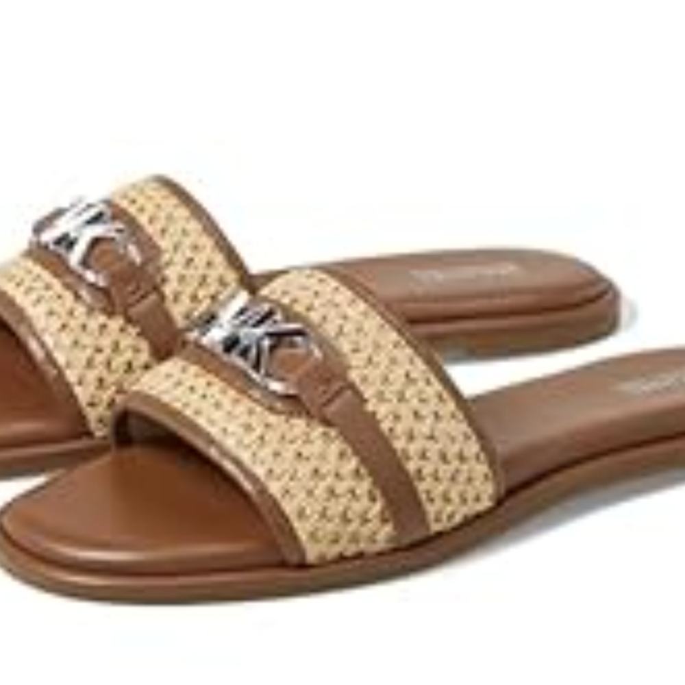 Michael Kors Brown and Tan Slide Sandals